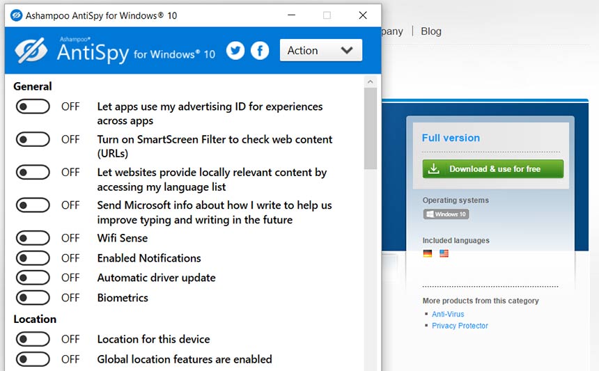 AntiSpy, jedan od programa koji zaustavljaju Windows 10 špijuniranje.